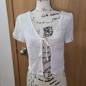 Divided H&M White Y2k Style Tie Open Front Cropped T-shirt Festival Coachella
